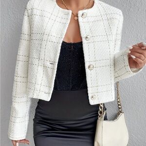 NEW NWOT Women's Cropped Tweed Boucle Blazer Jacket